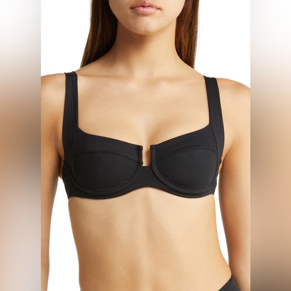L*Space Camellia Underwire Bikini Top, Size Large, Black, BRAND NEW, $114